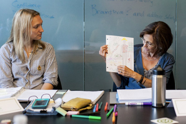 two ladies in a cohort reviewing a brainstorming session