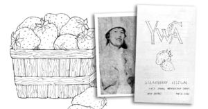 Strawberry Festival picture of hand drawn straweberries, program and Edna G. Thompson